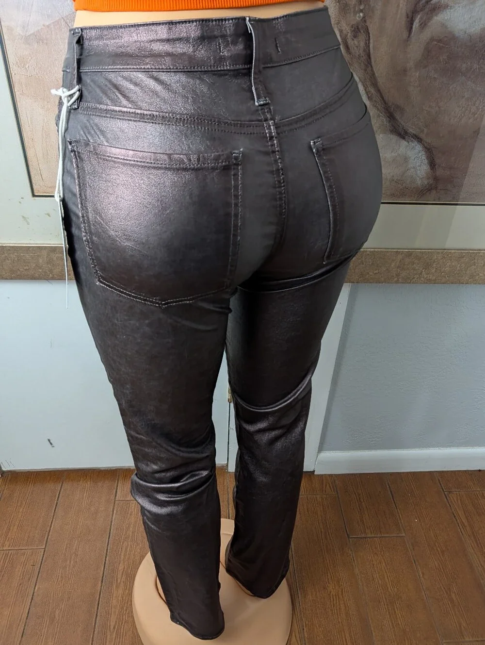 Fidelity Denim Lily High Boot Jeans Burgundy Metallic Foil-Coated Size 26